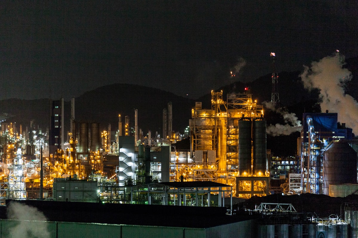 Petroleum refinery and terminal infrastructure at golden hour