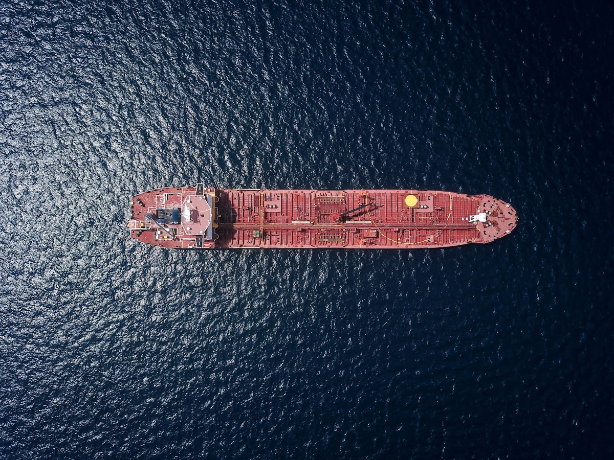 Aerial view of a crude oil tanker underway